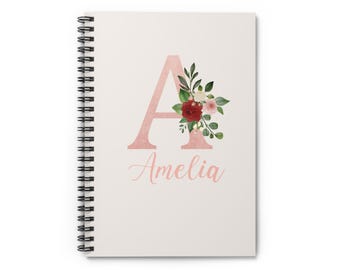 Floral Monogram Personalized Spiral Notebook | Ruled Line