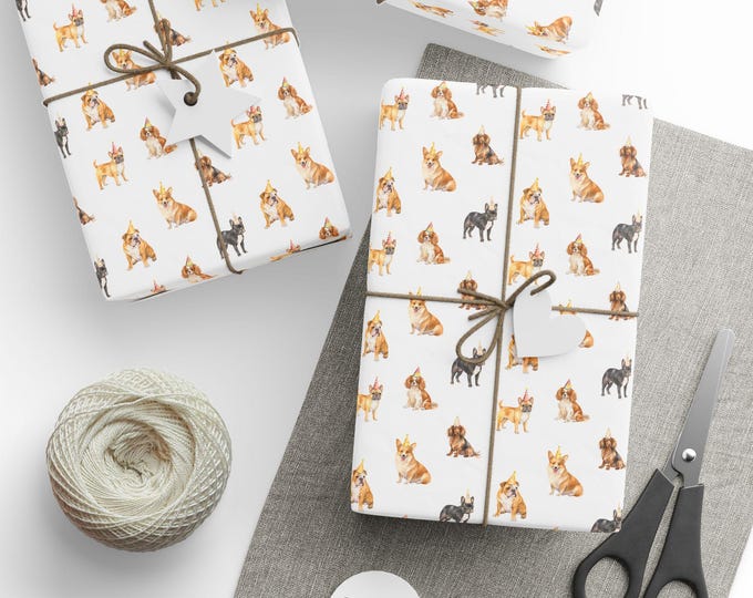 Wrapping Paper, Dog Breeds Birthday Gift Wrap, Dog Lovers Wrapping Paper, Birthday Gift Wrap for Dog Owners, Gift Wrap for Dog Lovers