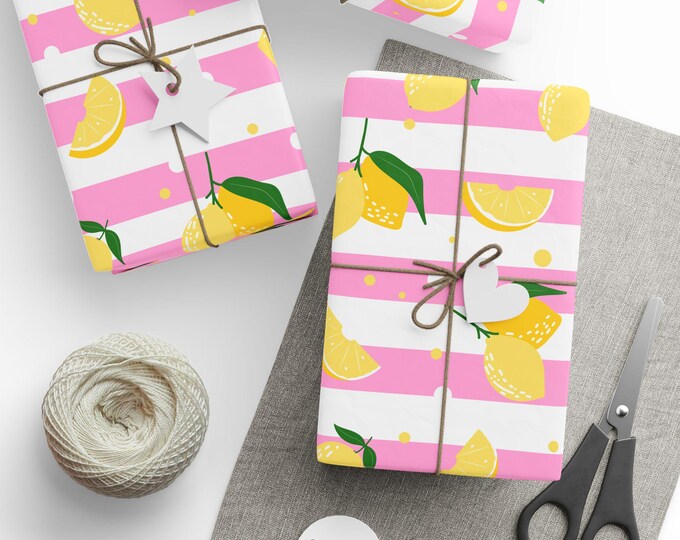 Summer Fruits Wrapping Paper, Pink Lemon Pattern Gift Wrap, Summertime Gift Wrap, Trendy Gift Wrap, Novelty Gift Wrap, Premium Gift Wrap