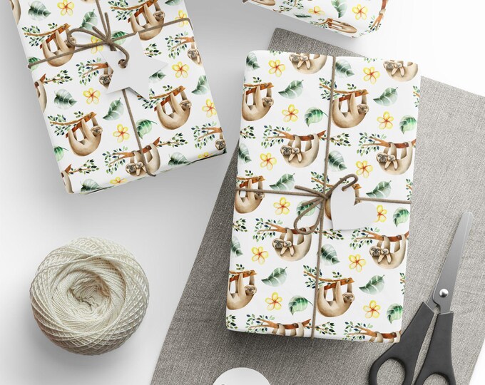 Cute Sloth Wrapping Paper, Sloth Gift Wrap, Baby Sloth Gift Wrap, Jungle Animal Gift Wrap, Sloth Wrapping Paper Roll