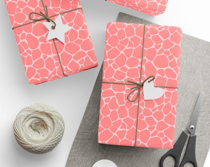 Pink Giraffe Print Gift Wrap, Animal Print Gift Wrap, Animal Lovers Gift Wrap, Safari Animals Gift Wrap, Novelty Gift Wrap, Trendy Gift Wrap