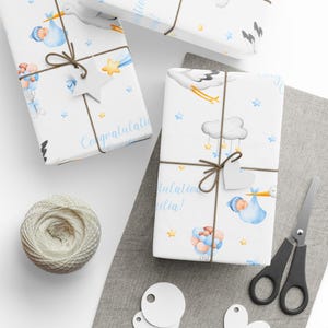 Personalized Baby Shower Gift Wrap, Custom Name Gift Wrap, Blue Baby Shower Gift Wrap, Baby Shower Wrap for Baby Boy, Stork Baby Gift Wrap