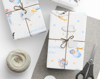 Personalized Stork Baby Shower Gift Wrap, Boy Name Wrapping Paper
