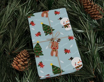 Wintery Christmas Gift Wrap Roll, Festive Holiday Paper