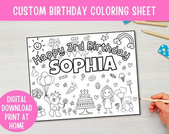 Personalized Birthday Coloring Sheet: Custom Name Activity (Digital Download)
