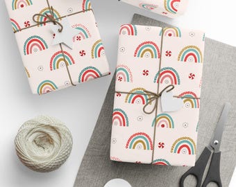 Wrapping Paper Roll, Boho Gift Wrap, Boho Rainbow Wrapping Paper, Cute Boho Gift Wrap, Boho Rainbow Gift Wrap, Retro Gift Wrap