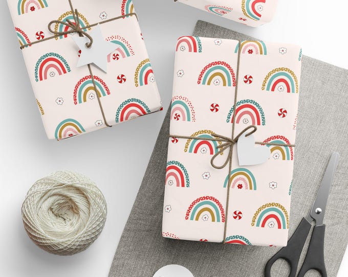 Wrapping Paper Roll, Boho Gift Wrap, Boho Rainbow Wrapping Paper, Cute Boho Gift Wrap, Boho Rainbow Gift Wrap, Retro Gift Wrap