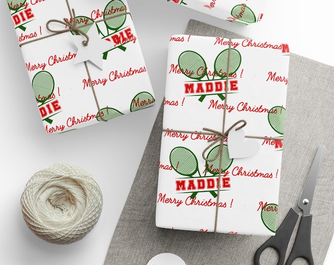 Personalized Sports Tennis Christmas Wrapping Paper: Custom Name Monogram