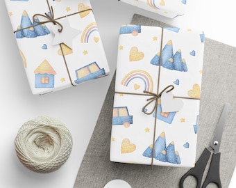 Rainbow Baby Shower Gift Wrap, Nursery Patterned Wrapping Paper