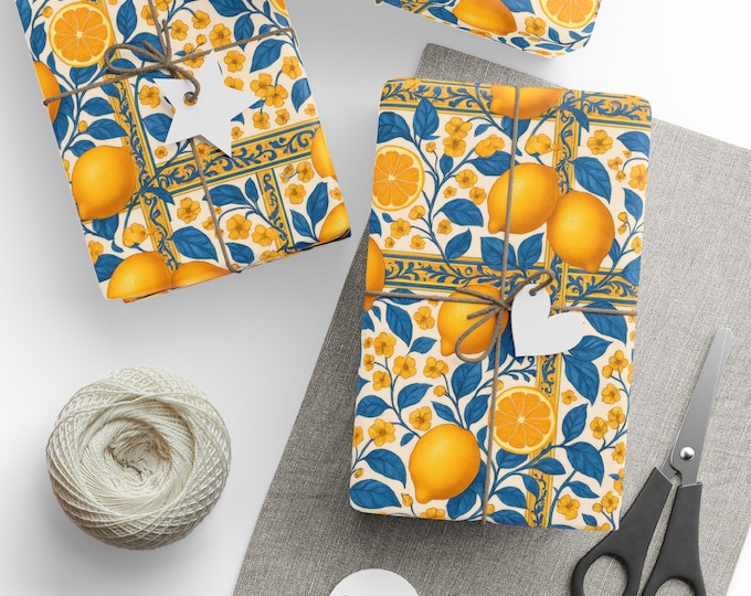 Mediterranean Summer Lemons Wrapping Paper, Gift Wrap for Special Occasions, Eco-Friendly, Birthday Gift Wrap, Premium Gift Wrap