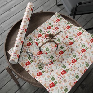 Retro Christmas Gift Wrap, 90gsm Fine Art Paper, Holiday Wrapping Paper Roll image 4