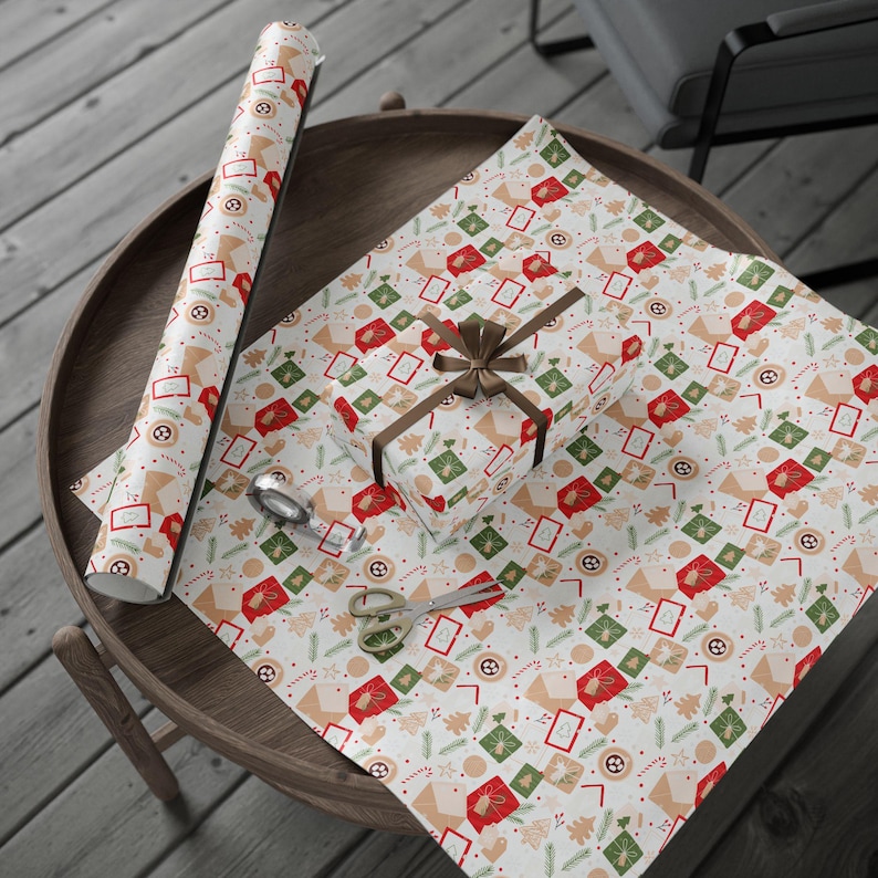 Retro Christmas Gift Wrap, 90gsm Fine Art Paper, Holiday Wrapping Paper Roll image 4