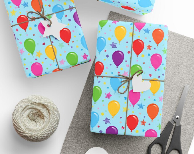 Birthday Balloons Gift Wrap, Birthday Boy Gift Wrap, Happy Birthday Gift Wrap, Birthday Girl Gift Wrap, Blue Birthday Gift Wrap