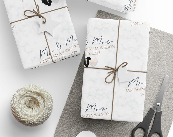 Custom Wedding Gift Wrap, Wedding Wrapping Paper, Bride and Groom, Custom Gift Wrap, Wrapping Paper Roll, Customizable Gift Paper
