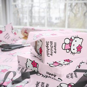 Personalized Hello Kitty Birthday Gift Wrapping Paper image 2