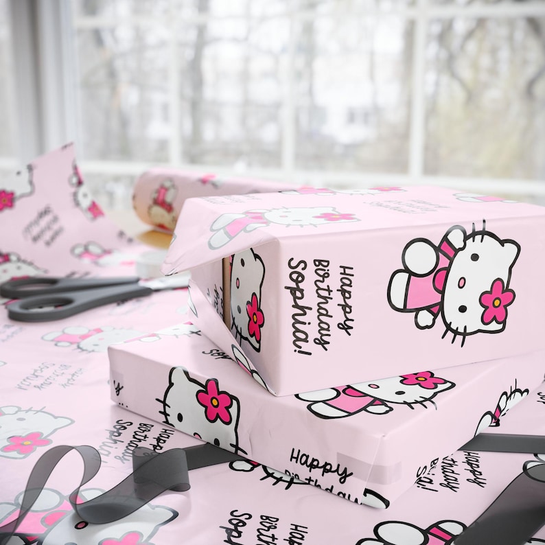 Personalized Hello Kitty Birthday Gift Wrapping Paper image 2