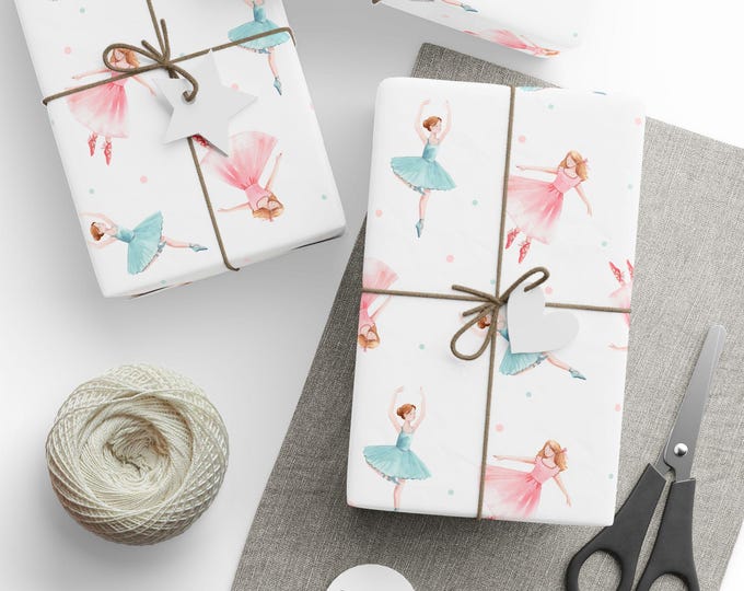 Ballerina Birthday Gift Wrap, Girl's Birthday Party Gift Wrap, Ballet-Themed Birthday Gift Wrap, Pink Ballerina Gift Wrap, Premium Gift Wrap