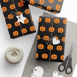 Spooky Pumpkins Halloween Wrapping Paper: Black Glossy Gift Wrap