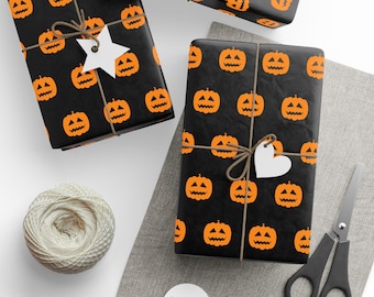 Spooky Pumpkins Halloween Wrapping Paper: Black Glossy Gift Wrap
