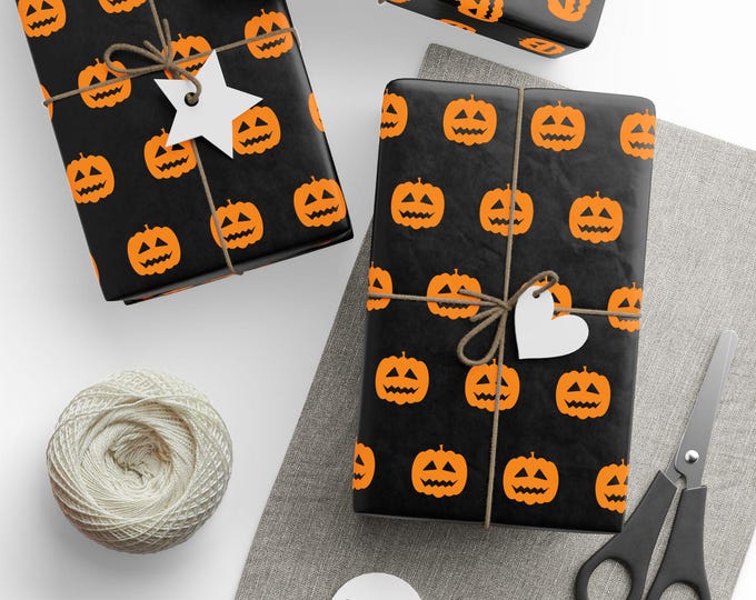 Halloween Wrapping Paper, Spooky Halloween Gift Wrap, Halloween Gift Wrap, Spooky Pumpkins Wrapping Paper, Black Wrapping Paper