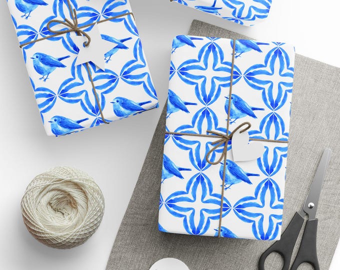 Mediterranean Tile Gift Wrap Wrapping Papers | Blue Tile Pattern