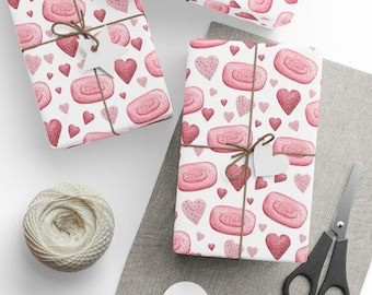 Watercolor Soap & Hearts Gift Wrap: Vintage Style Wrapping Paper Roll