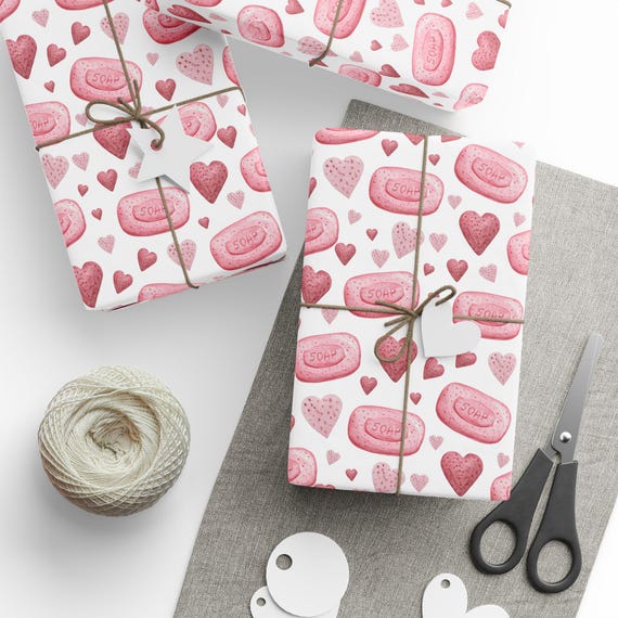 Watercolor Soap & Hearts Gift Wrap: Vintage Style Wrapping Paper Roll