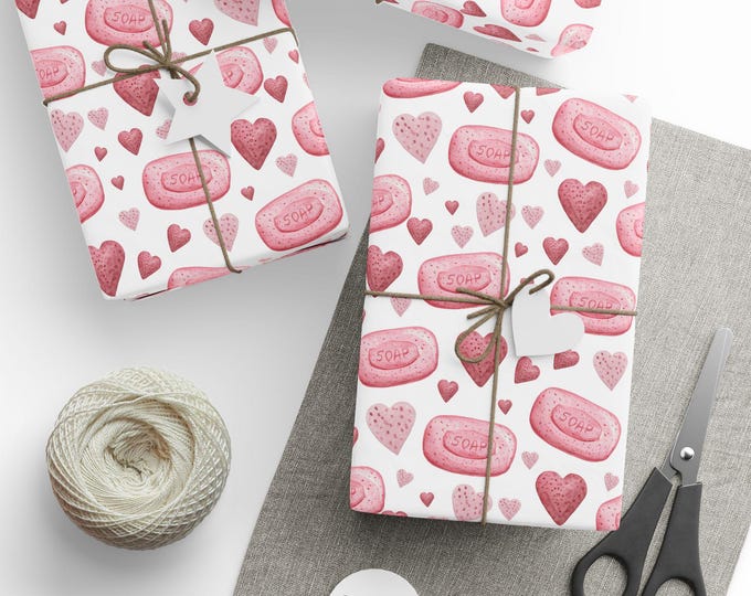Valentines Day Gift Wrap, Vintage Soap Gift Wrap, Bath Soap Gift Wrap, Hearts Gift Wrap, Special Occasion Wrapping Paper Roll