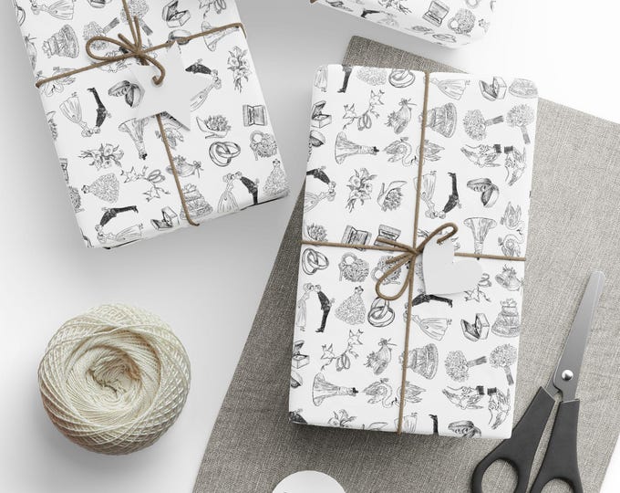 Wedding Gift Wrap, Wedding Doodles, I Do Gift Wrap, Black & White Wedding Gift Wrap, Special Occasion Gift Wrap, Celebration Gift Wrap