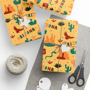 US State Gift Wrap, Arizona State Wrapping Paper, Arizona State Gift Wrap, Folk Art Style Wrapping Paper, Artistic Gift Wrap