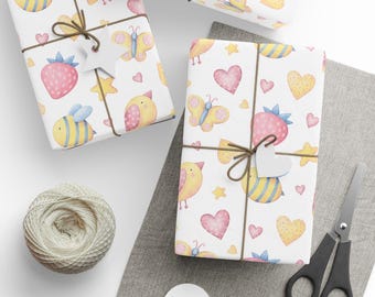 Baby Shower Gift Wrap, Hearts, Bees, Butterflies
