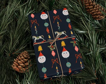 Festive Christmas Gift Wrap, Holiday Ornaments Pattern