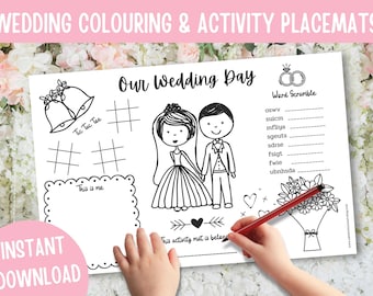 Wedding Coloring Activity Placemats for Kids | Printable Games (Digital Download)