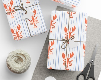 Nautical Lobster Wrapping Paper: Summertime Beach Party Gift Wrap