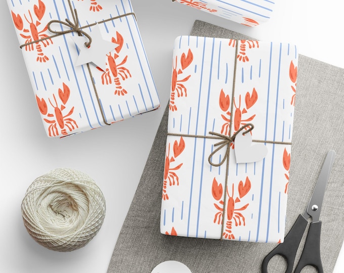 Nautical Lobster Wrapping Paper, Summertime Gift Wrap, Beach Party Supplies, Special Occasion Decoration, Premium Gift Wrap