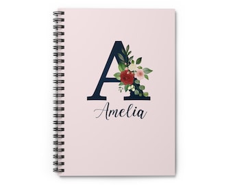 Floral Monogram Notebook | Spiral Ruled Notebook | Personalized Journal