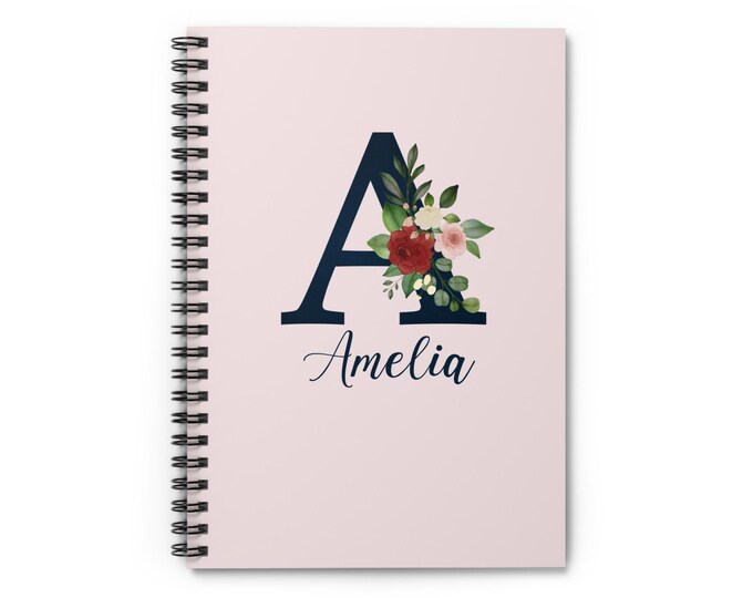 Floral Monogram Notebook | Spiral Ruled Notebook | Personalized Journal