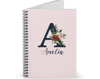 Floral Monogram Notebook | Spiral Ruled Notebook | Personalized Journal