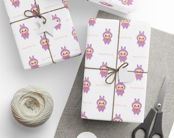 Personalized Labubu Birthday Gift Wrap: Custom Name, Party Supplies