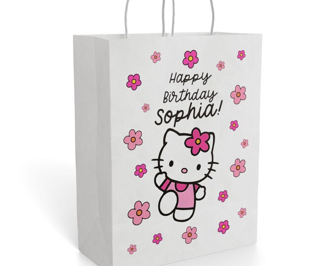 Hello Kitty Floral Birthday Paper Gift Bag | Personalized Name Gift Bag