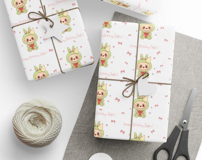 Personalized Labubu Birthday Gift Wrap: Custom Name, Party Supplies