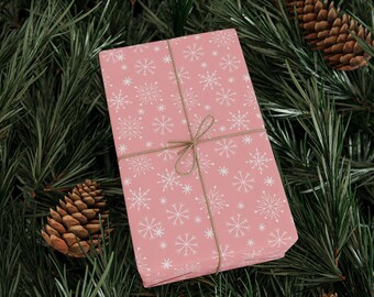Pink Snowflake Christmas Gift Wrap Roll, Winter Holiday