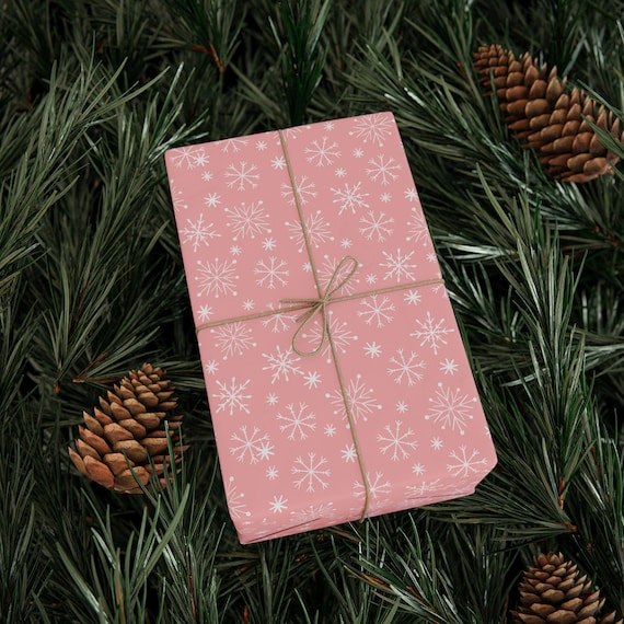 Pink Snowflake Christmas Gift Wrap Roll, Winter Holiday