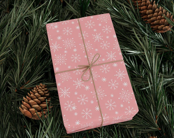 Wrapping Paper Roll, Christmas Gift Wrap, Christmas Wrapping Paper, Cute Christmas Wrap, Winter Holiday Gift Wrap, Pink Snowflakes
