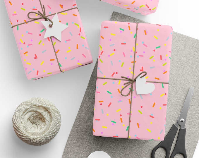 Baby Pink Donut Sprinkles Gift Wrap, Birthday Cake Gift Wrap, Cupcake Sprinkles Gift Wrap, Novelty Gift Wrap, Birthday Gift Wrap