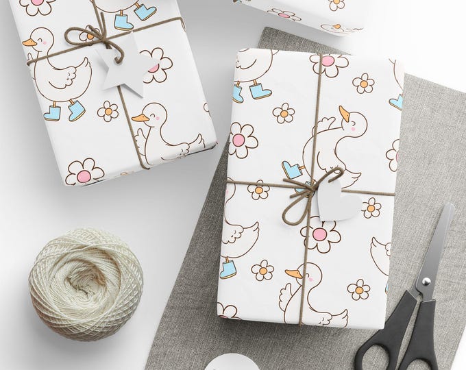 Silly Goose Gift Wrap, Baby Shower Gift Wrap, Coquette Wrapping Paper, Silly Goose and Bows Wrapping Paper, Whimsical Gift Wrap