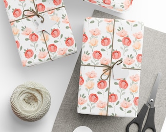 Watercolor Rose Gift Wrap: Spring Floral Wrapping Paper Roll