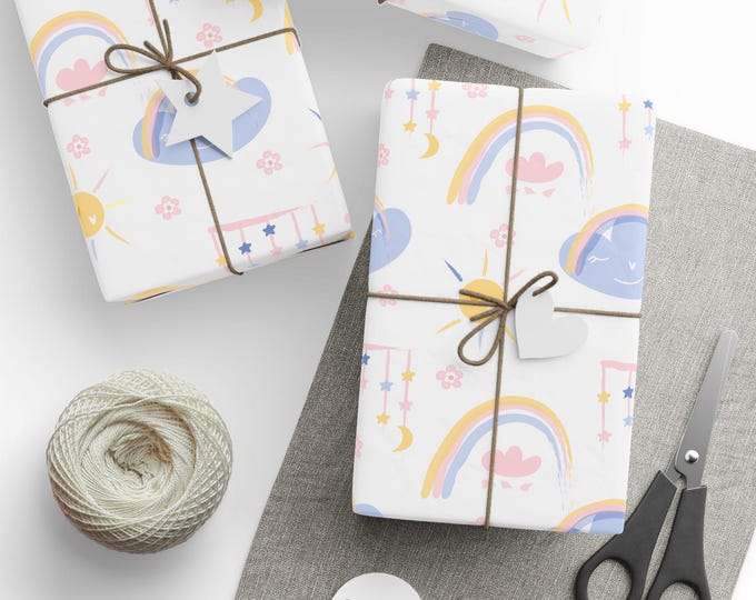 Baby Shower Gift Wrap, Rainbow Baby Gift Wrap, Baby Gift Wrap, Wrapping Paper Roll, Gift Wrap for Baby, Newborn baby Gift Wrap