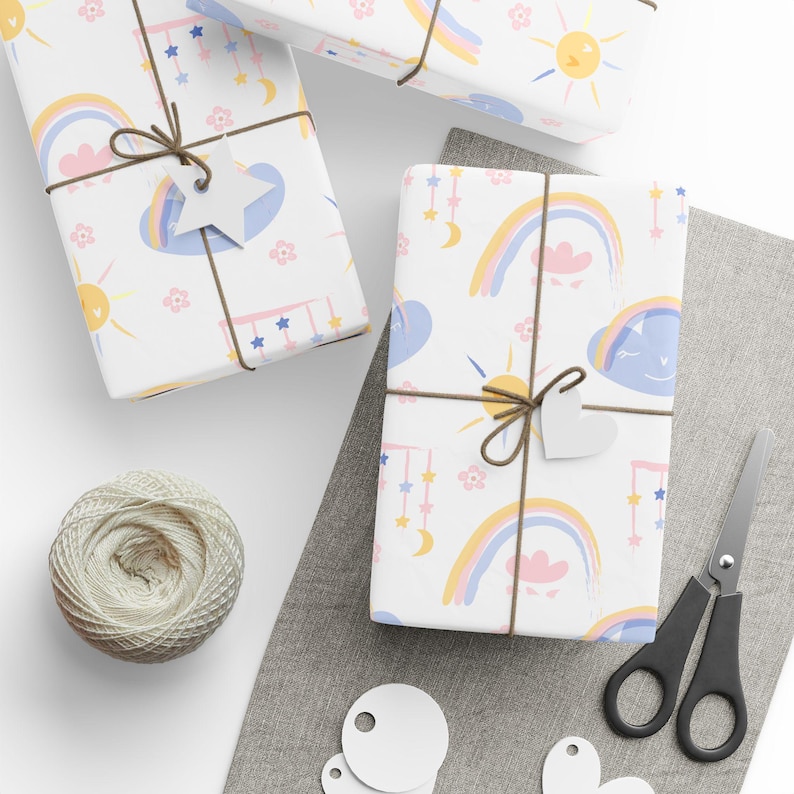 Rainbow Baby Gift Wrap, Newborn Gift Wrap, 90gsm Art Paper image 1