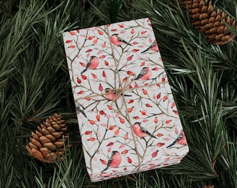 Winter Bullfinches Gift Wrap: Bird Themed Wrapping Paper